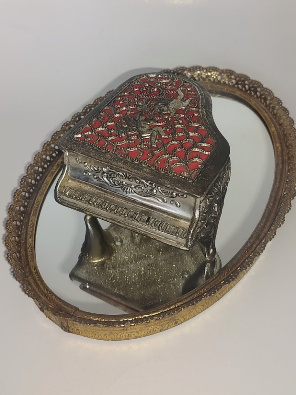 Vintage Silver Colored Piano Trinket and Music Box Plays Somewhere My Love 1960s